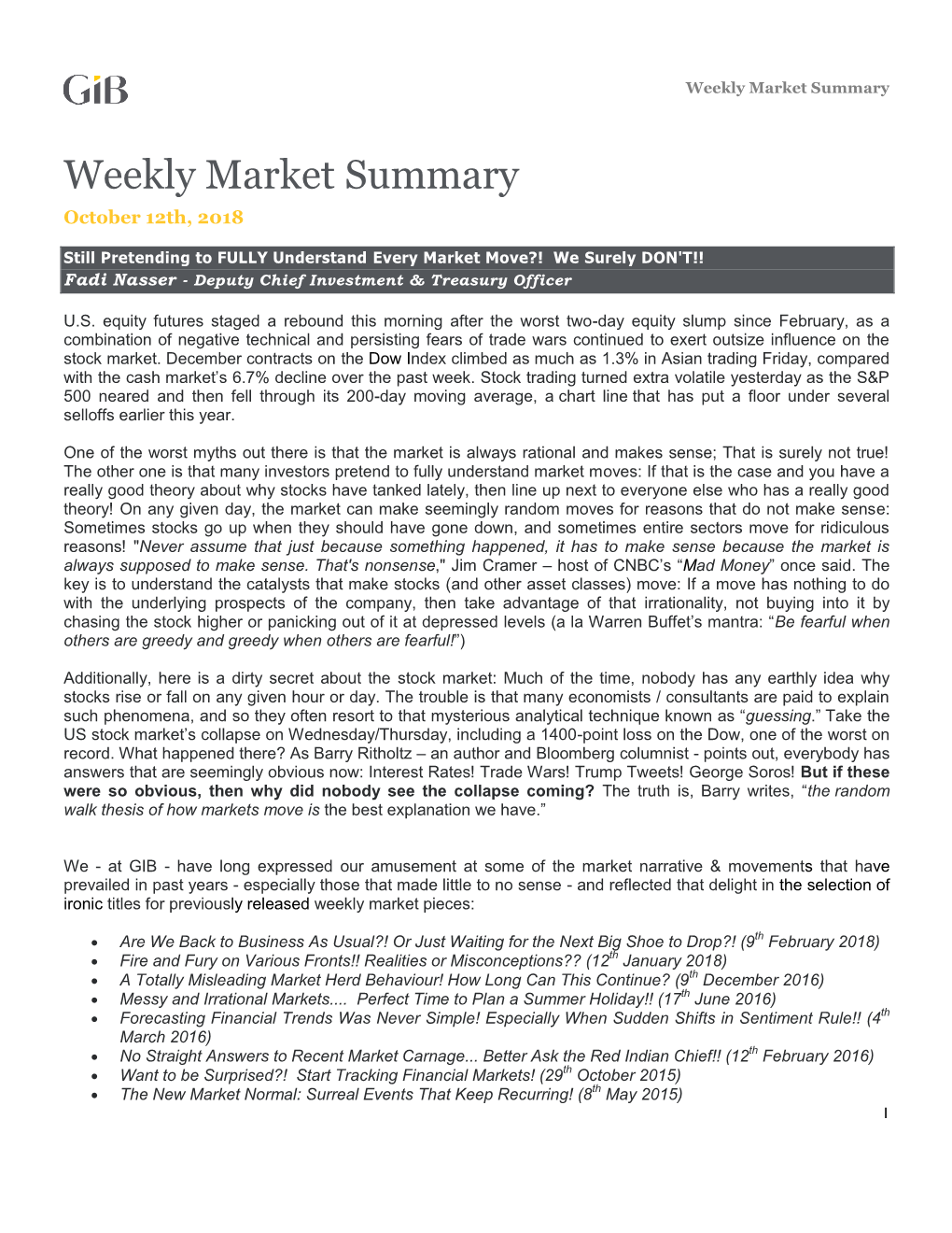 Weekly Market Summary