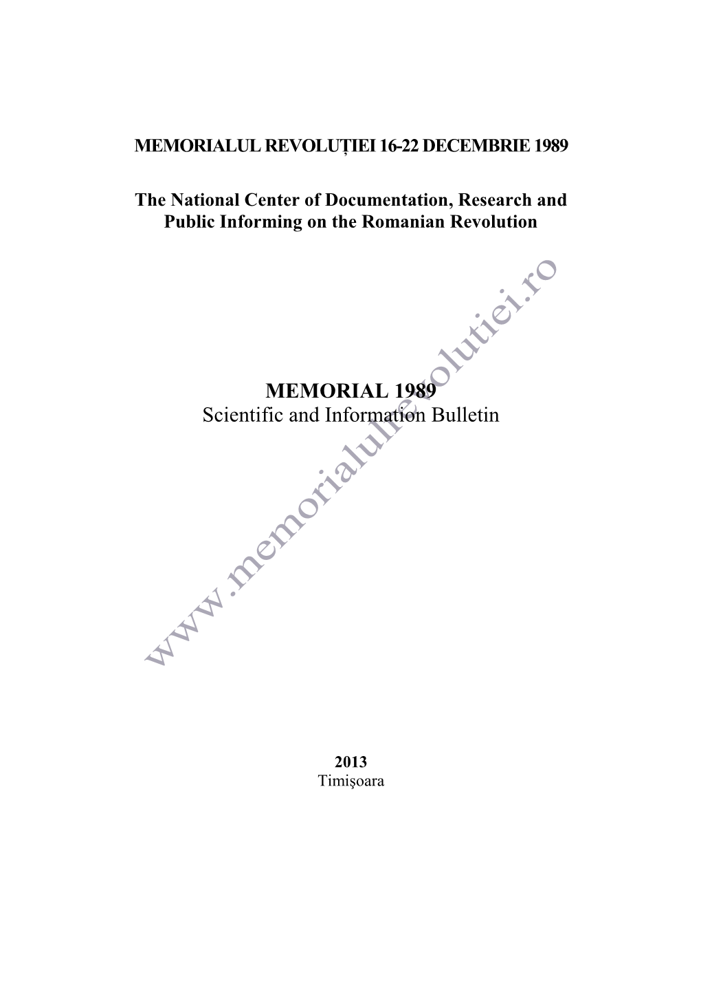 MEMORIAL 1989 Scientific and Information Bulletin