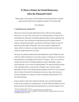 Is There a Future for Social Democracy After the Financial Crisis?
