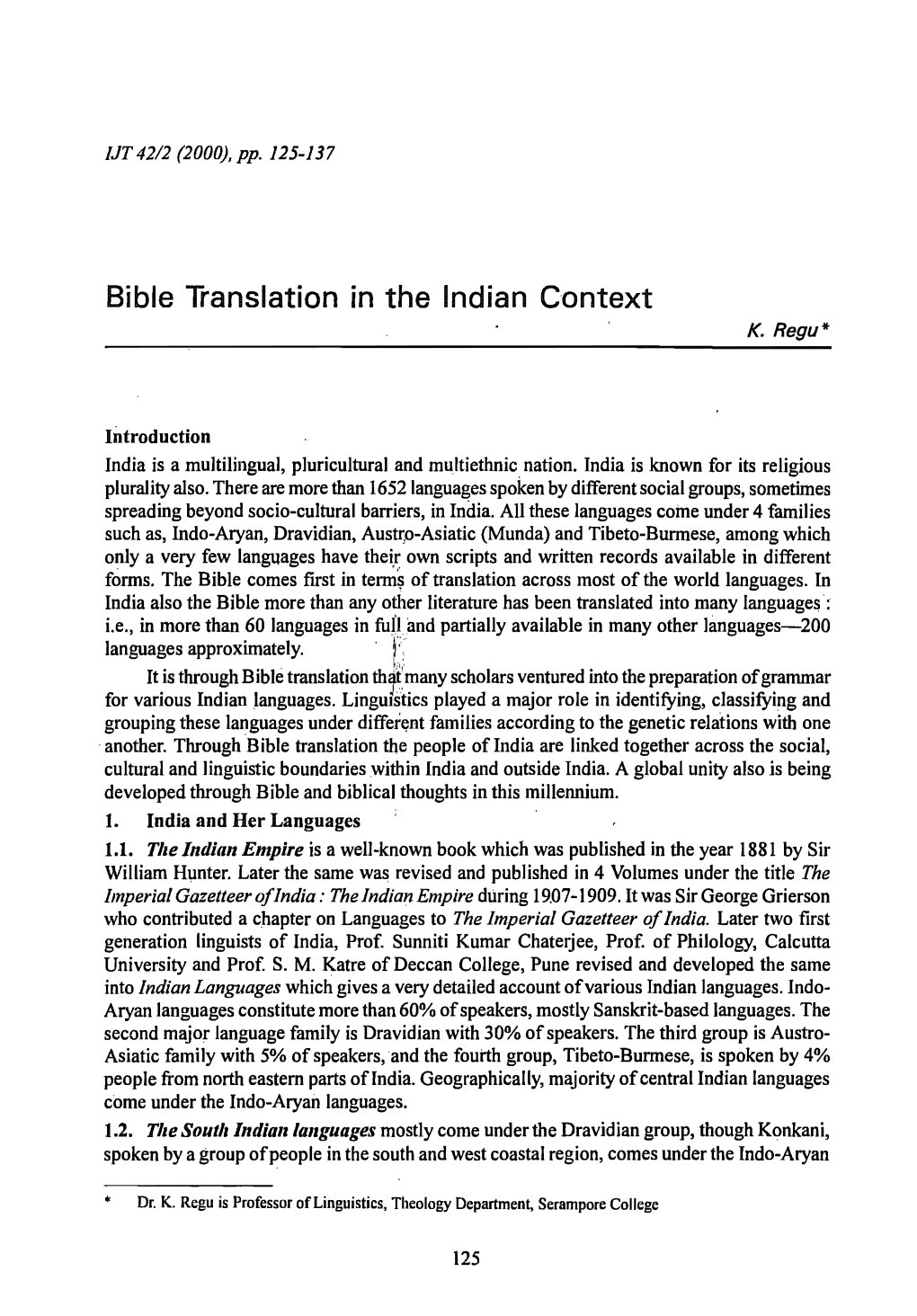 Bible Translation in the Indian Context K