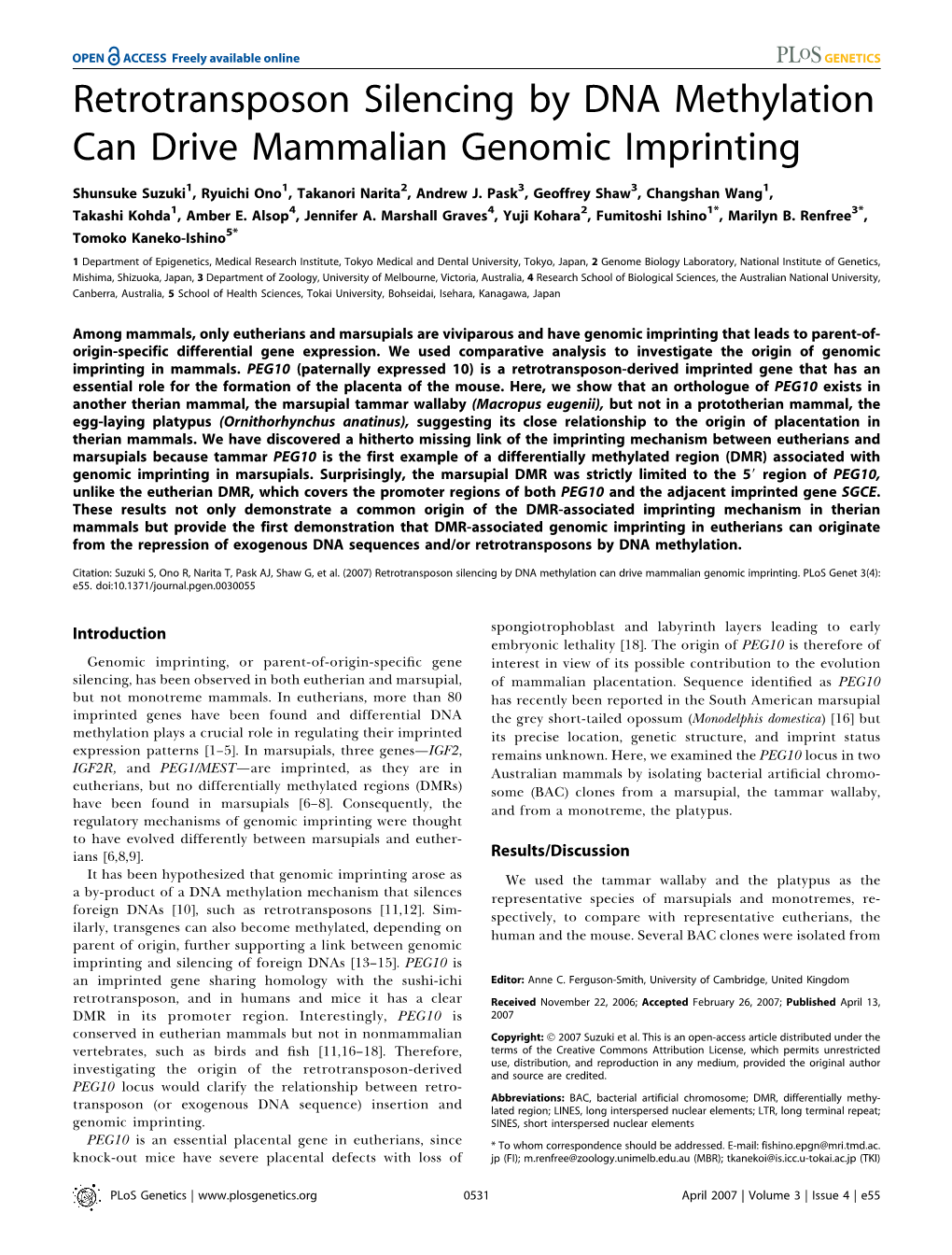 Retrotransposon Silencing by DNA Methylation Can Drive Mammalian Genomic Imprinting