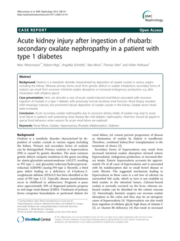 Acute Kidney Injury After Ingestion of Rhubarb: Secondary Oxalate