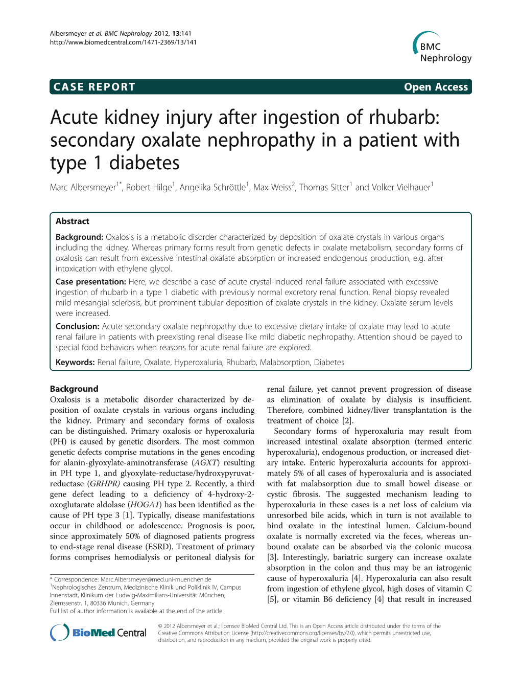 Acute Kidney Injury After Ingestion of Rhubarb: Secondary Oxalate - DocsLib