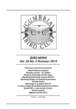BIRD NEWS Vol. 24 No. 2 Summer 2013