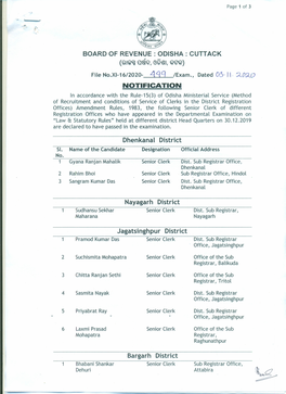 CUTTACK NOTIFICATION Dhenkanal District Nayagarh District