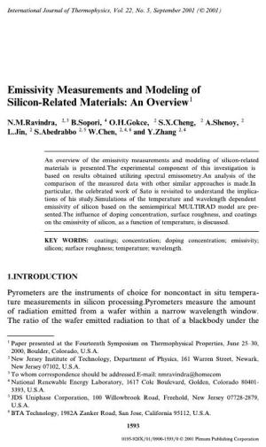 Emissivity Measurements and Modeling of Silicon-Related Materials: an Overview1