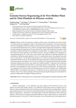Genome Survey Sequencing of in Vivo Mother Plant and in Vitro Plantlets of Mikania Cordata