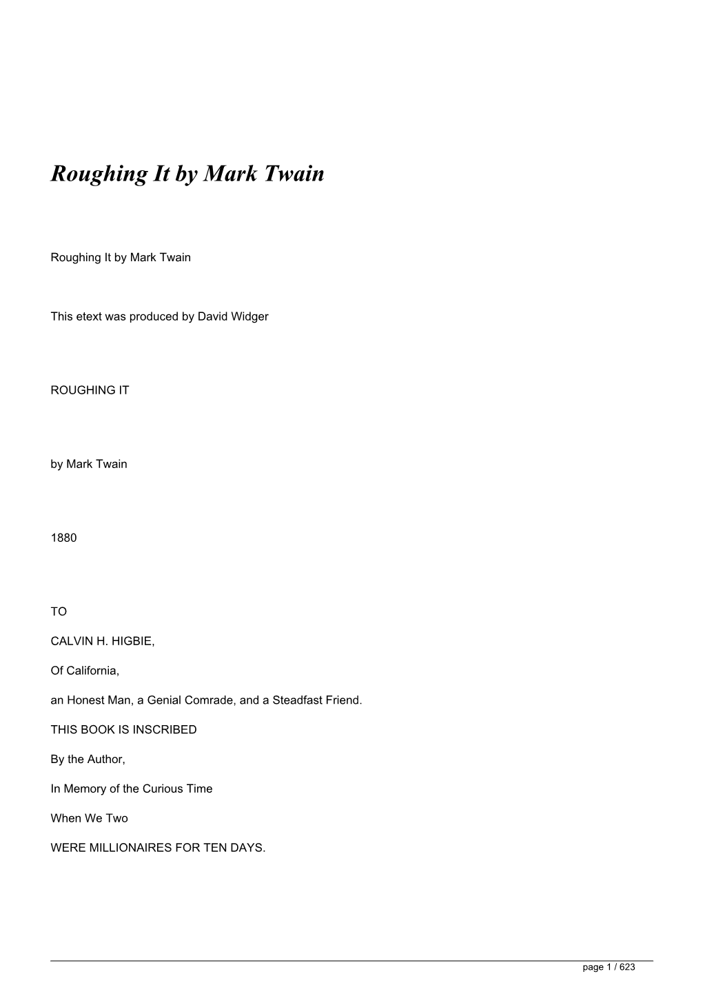 Roughing It by Mark Twain</H1>