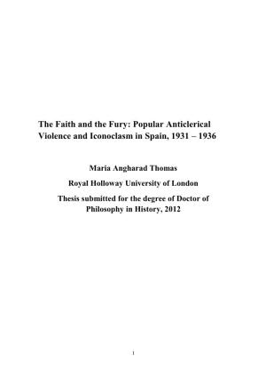 Popular Anticlerical Violence and Iconoclasm in Spain, 1931 – 1936