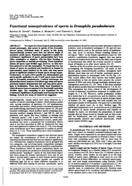 Functional Nonequivalence of Sperm in Drosophila Pseudoobscura RHONDA R