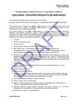 Exclusion - Specified Products Or Subtances