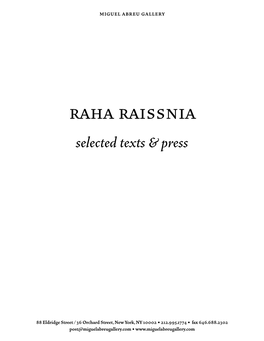 Raha Raissnia Selected Texts & Press