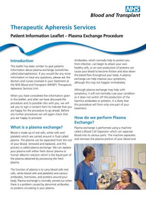 Patient Information Leaflet – Plasma Exchange Procedure