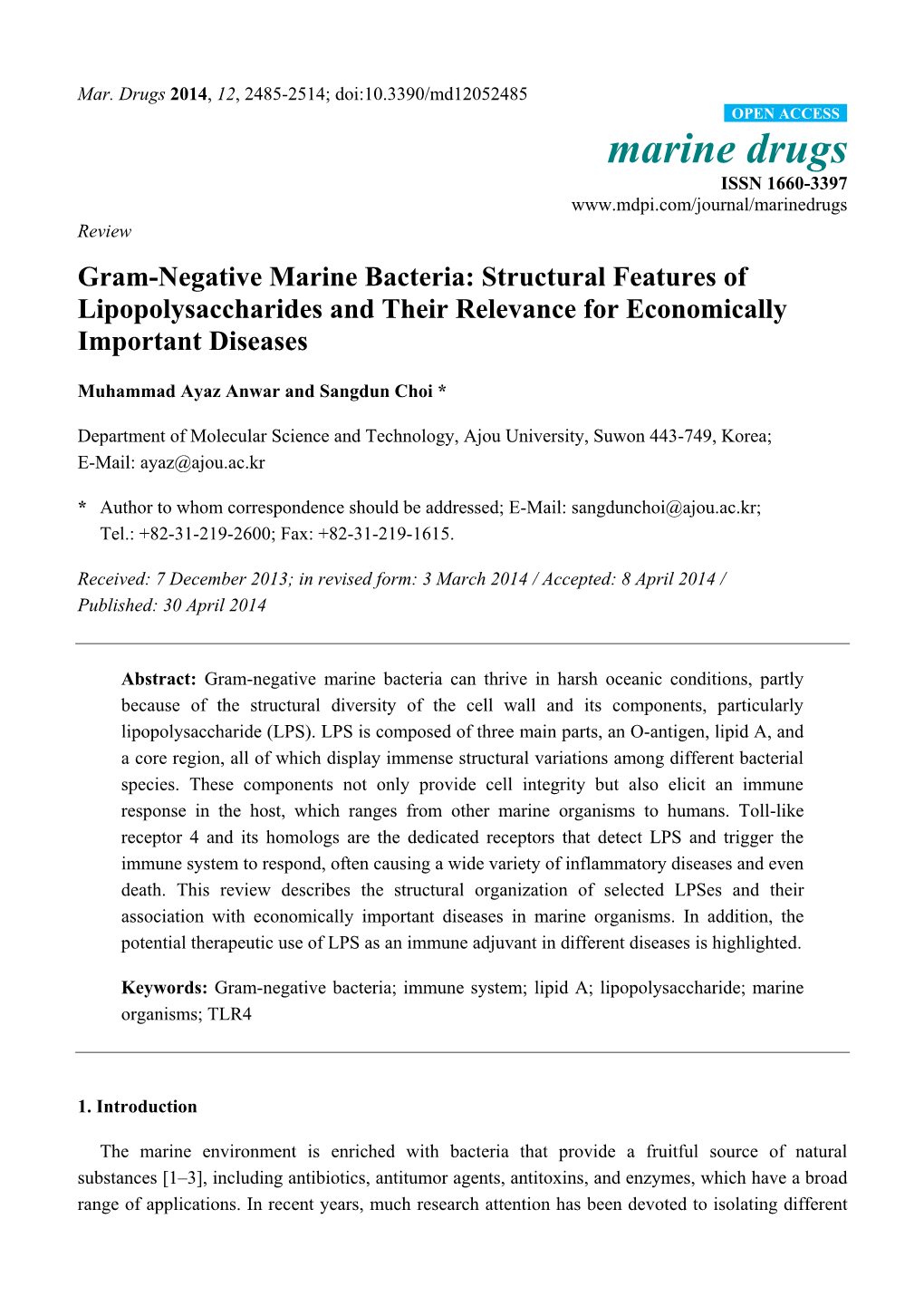 Gram-Negative Marine Bacteria: Structural Features of Lipopolysaccharides and Their Relevance for Economically Important Diseases