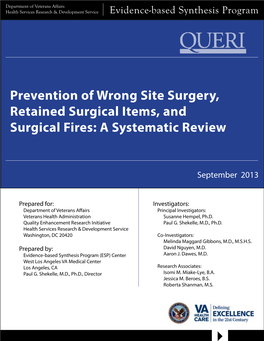 Prevention of Wrong Site Surgery, Retained Surgical Items, and Surgical Fires: a Systematic Review