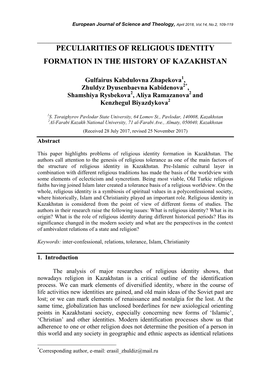 Peculiarities of Religious Identity Formation in the History of Kazakhstan