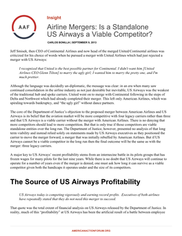 Airline Mergers: Is a Standalone US Airways a Viable Competitor?