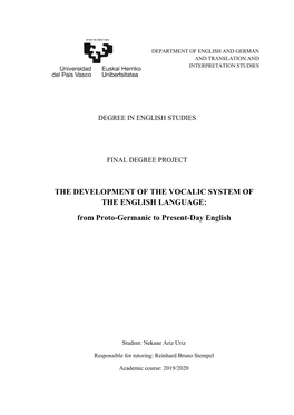 The Development of the English Vocalic System