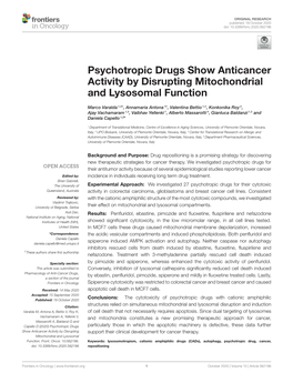 Psychotropic Drugs Show Anticancer Activity by Disrupting Mitochondrial and Lysosomal Function