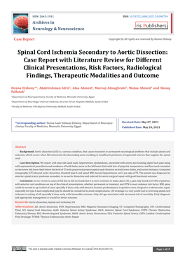 Spinal Cord Ischemia Secondary to Aortic Dissection