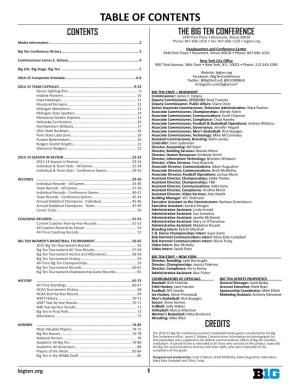 TABLE of CONTENTS CONTENTS the BIG TEN CONFERENCE 5440 Park Place • Rosemont, Illinois 60018 Media Information
