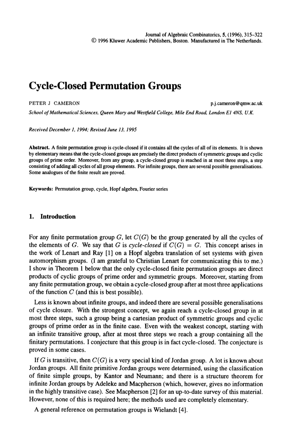 Cycle-Closed Permutation Groups