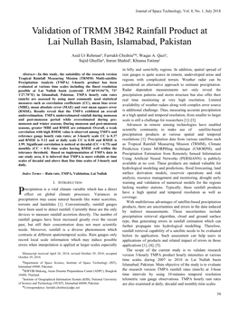 Validation of TRMM 3B42 Rainfall Product at Lai Nullah Basin, Islamabad, Pakistan