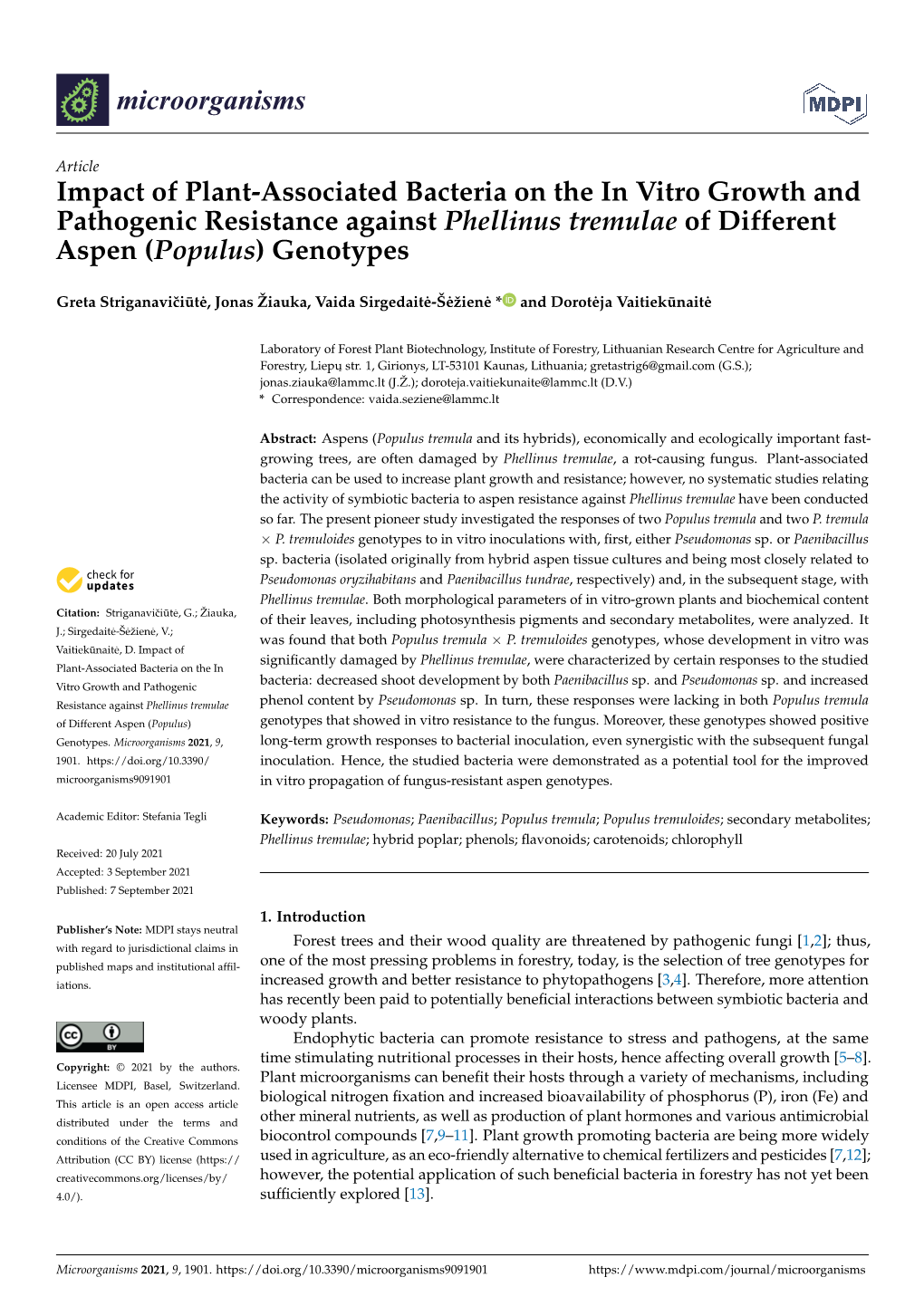 Impact of Plant-Associated Bacteria on the in Vitro Growth and Pathogenic Resistance Against Phellinus Tremulae of Different Aspen (Populus) Genotypes