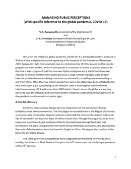 MANAGING PUBLIC PERCEPTIONS (With Specific Reference to the Global Pandemic, COVID-19)