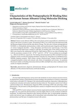 Characteristics of the Protoporphyrin IX Binding Sites on Human Serum Albumin Using Molecular Docking