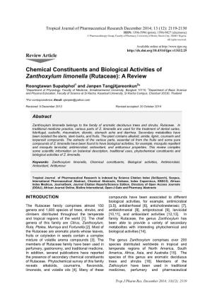 Chemical Constituents and Biological Activities of Zanthoxylum Limonella (Rutaceae): a Review