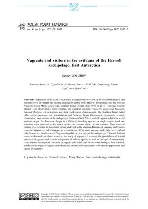 Vagrants and Visitors in the Avifauna of the Haswell Archipelago, East Antarctica