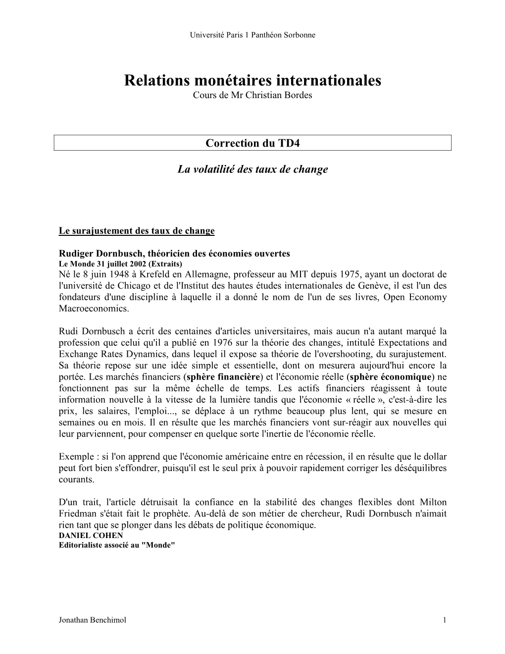 Relations Monétaires Internationales Cours De Mr Christian Bordes