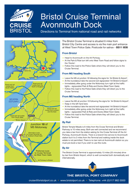 Bristol Cruise Terminal Avonmouth Dock Directions to Terminal from National Road and Rail Networks