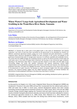 Large-Scale Agricultural Development and Water Grabbing in the Wami-Ruvu River Basin, Tanzania