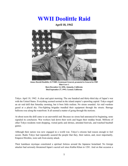 WWII Doolittle Raid April 18, 1942