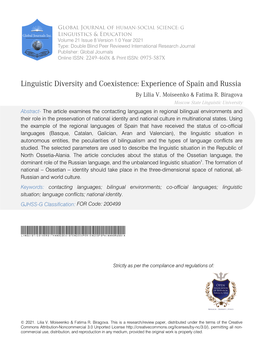 Linguistic Diversity and Coexistence: Experience of Spain and Russia by Lilia V