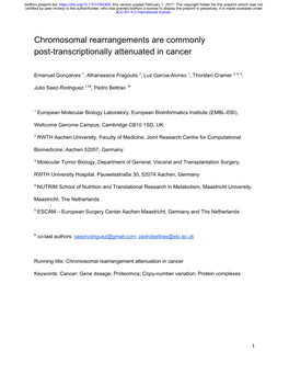 Chromosomal Rearrangements Are Commonly Post-Transcriptionally Attenuated in Cancer