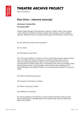 Theatre Archive Project: Interview with Elsie Orme