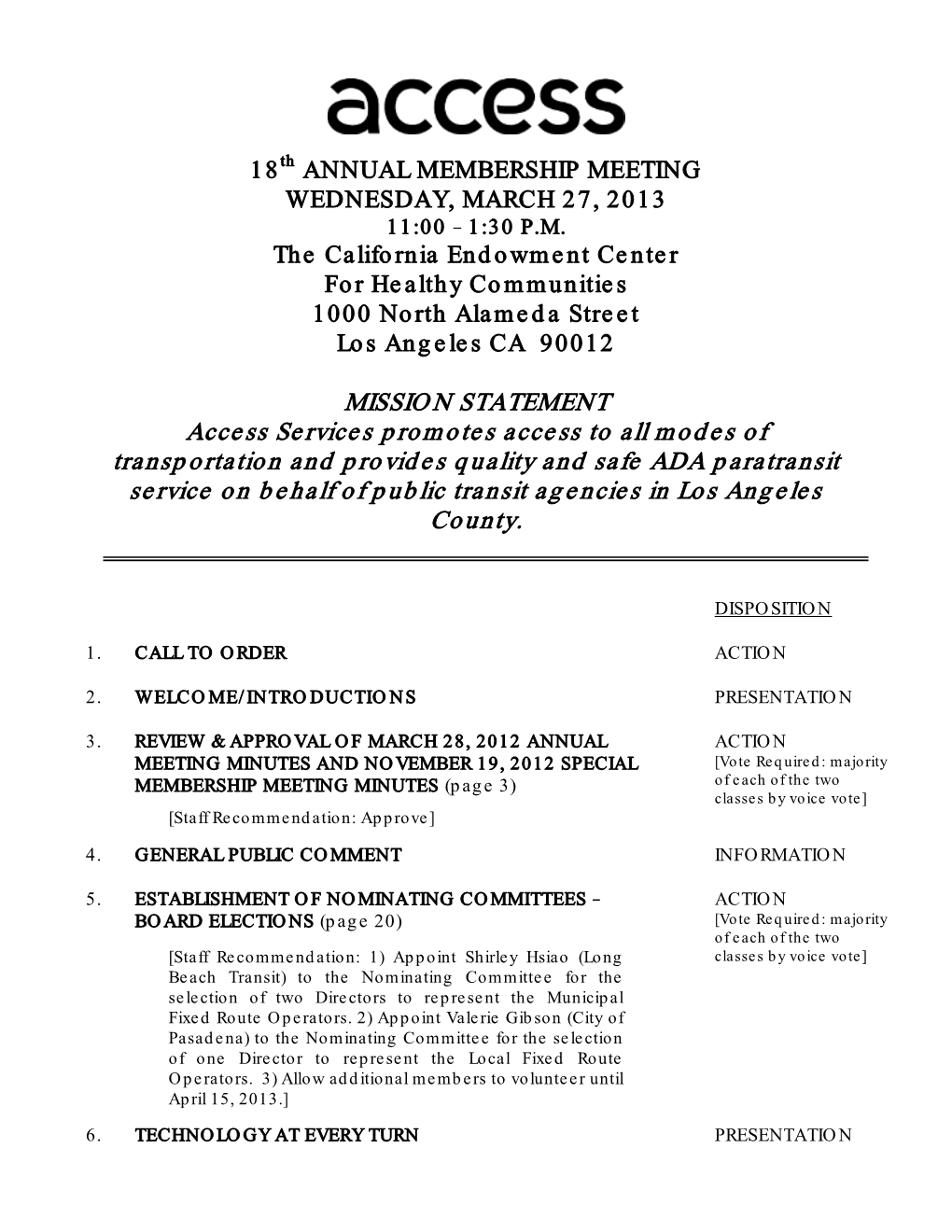 Annual Membership Meeting Wednesday, March 27, 2013 11:00 1:30 P.M