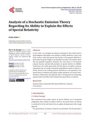 Analysis of a Stochastic Emission Theory Regarding Its Ability to Explain the Effects of Special Relativity