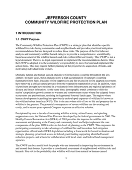 Jefferson County Community Wildfire Protection Plan (CWPP)