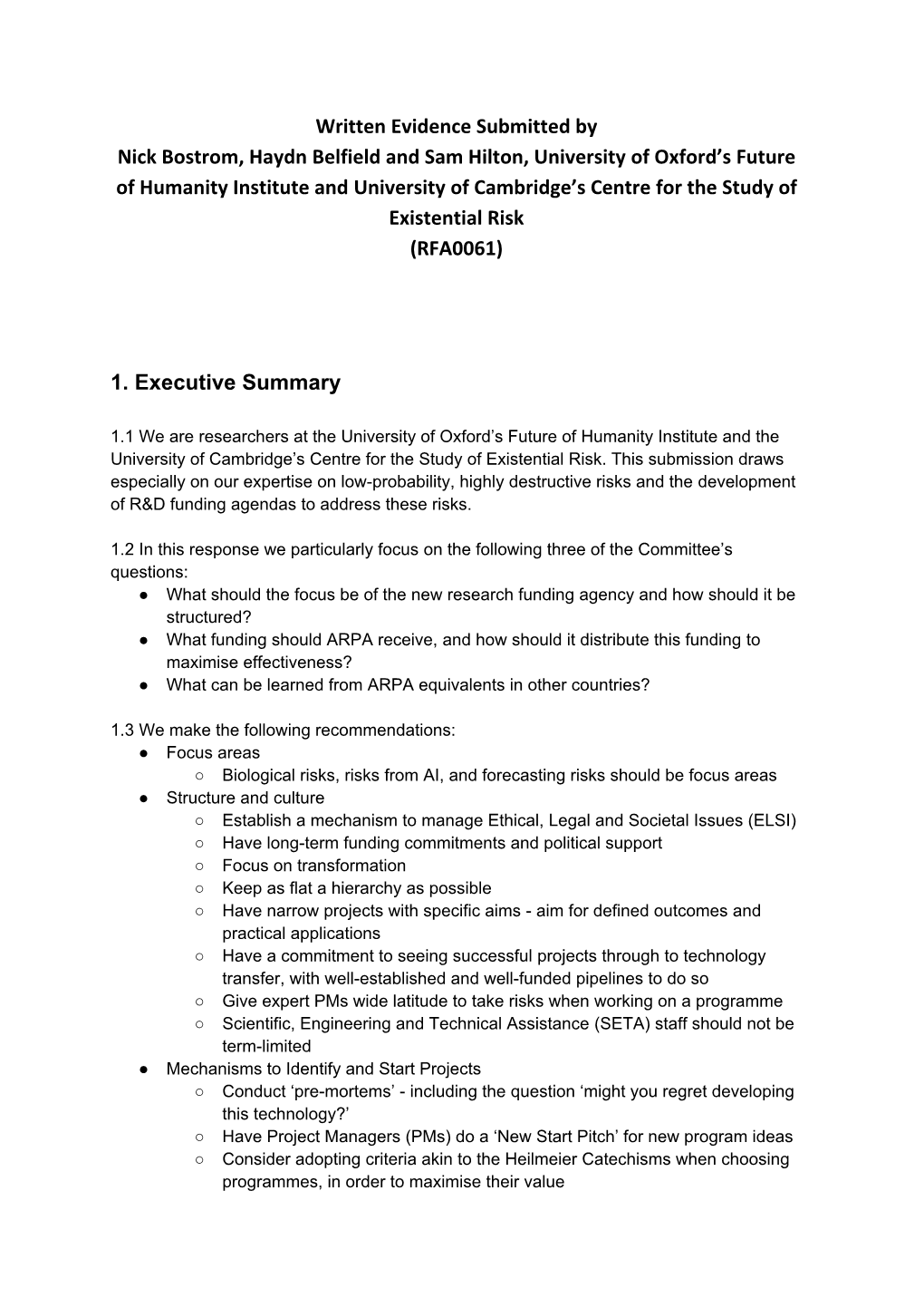 Written Evidence Submitted by Nick Bostrom, Haydn Belfield and Sam