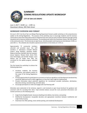 Summary Zoning Regulations Update Workshop