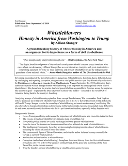 Whistleblowers Honesty in America from Washington to Trump by Allison Stanger