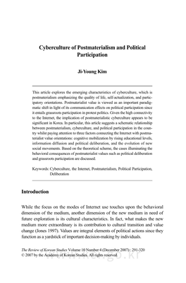 Cyberculture of Postmaterialism and Political Participation