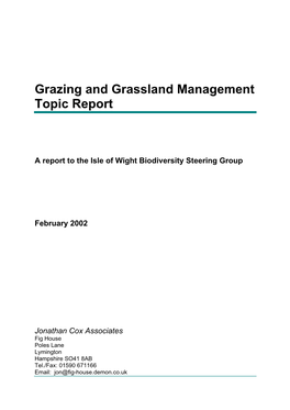 Grazing and Grassland Management Topic Report