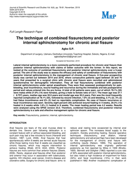 The Technique of Combined Fissurectomy and Posterior Internal Sphincterotomy for Chronic Anal Fissure