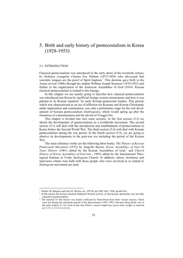 5. Birth and Early History of Pentecostalism in Korea (1928-1953)