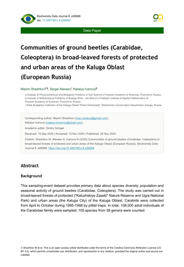 Communities of Ground Beetles (Carabidae, Coleoptera) in Broad-Leaved Forests of Protected and Urban Areas of the Kaluga Oblast (European Russia)